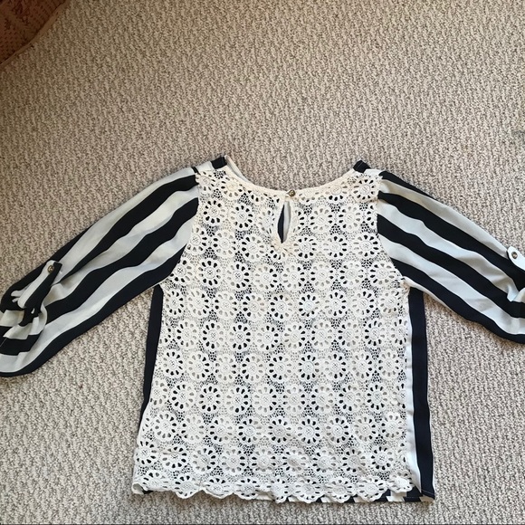 Striped, Lace-Back Blouse - Picture 2 of 4